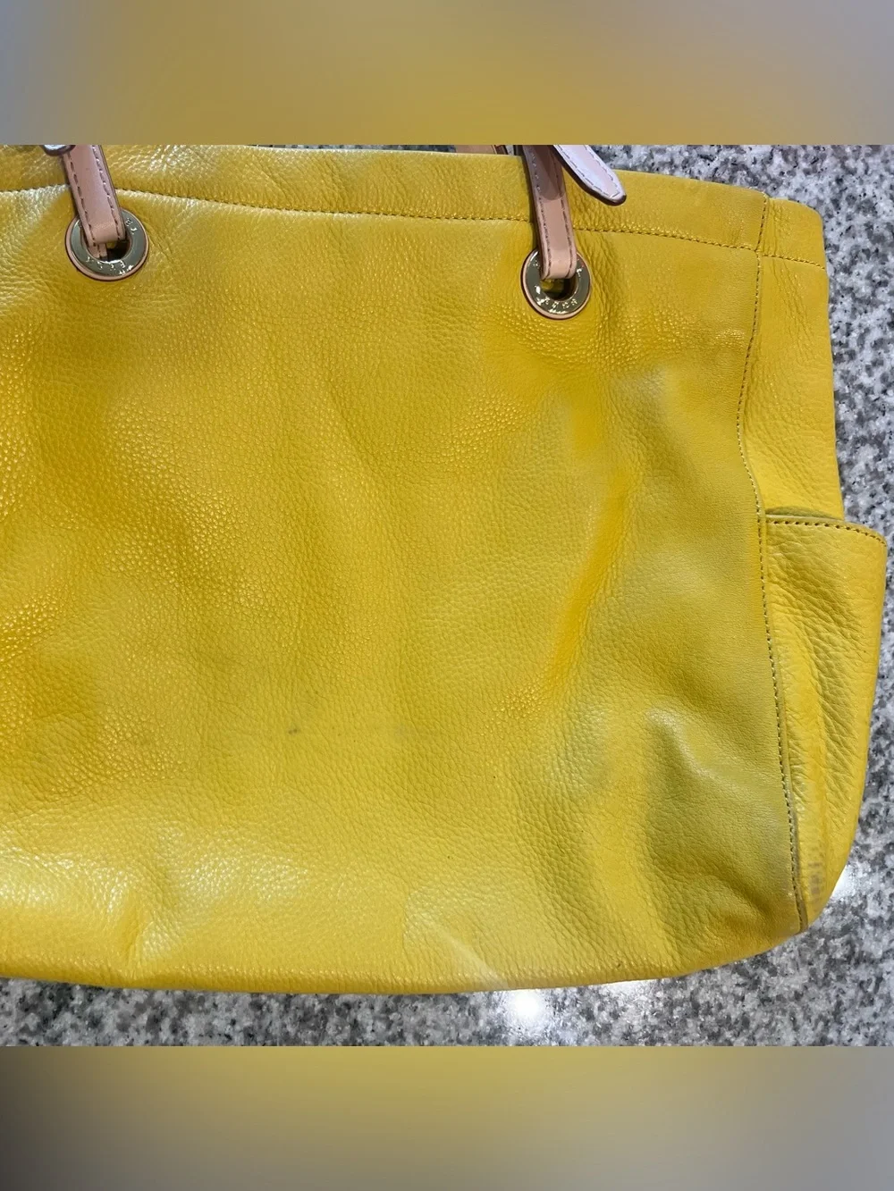 Michael Kors Bright Yellow Leather Tote with Tan Straps